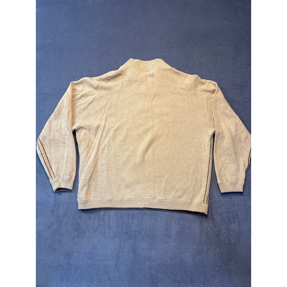 Hathaway 1/4 Zip Sweater, Tan w/ Brown Stitching on Sleeves, Men’s Loose Fit Med - Picture 9 of 9